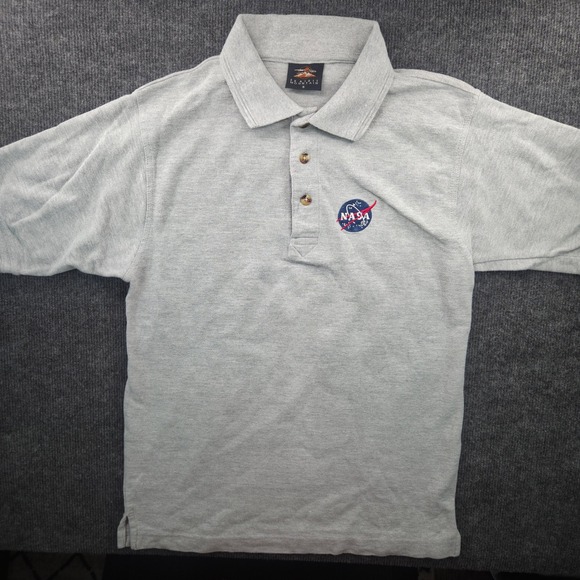 Prairie Mountain NASA Polo Shirt Mens Small Gray Short Sleeve Cotton Blend Logo